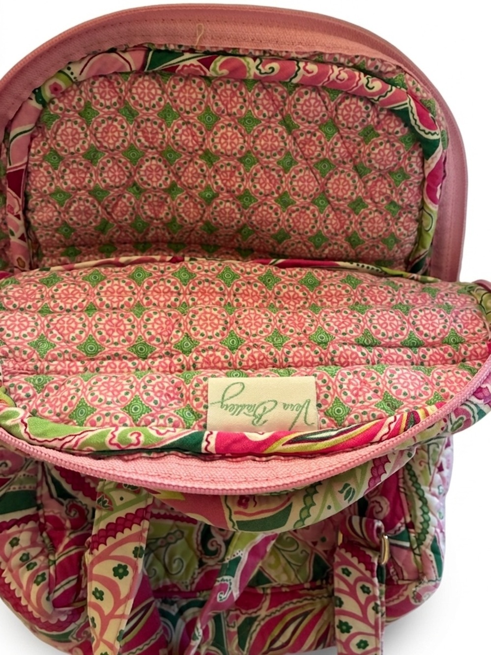 Vera Bradley Quilted Pink and Green Paisley Backpack - Picture 3 of 3